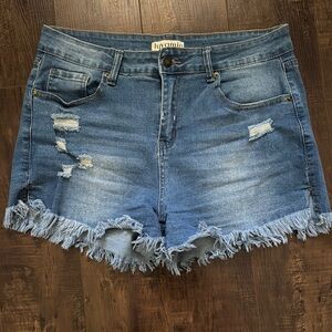 Women's Blue Distressed Denim Shorts